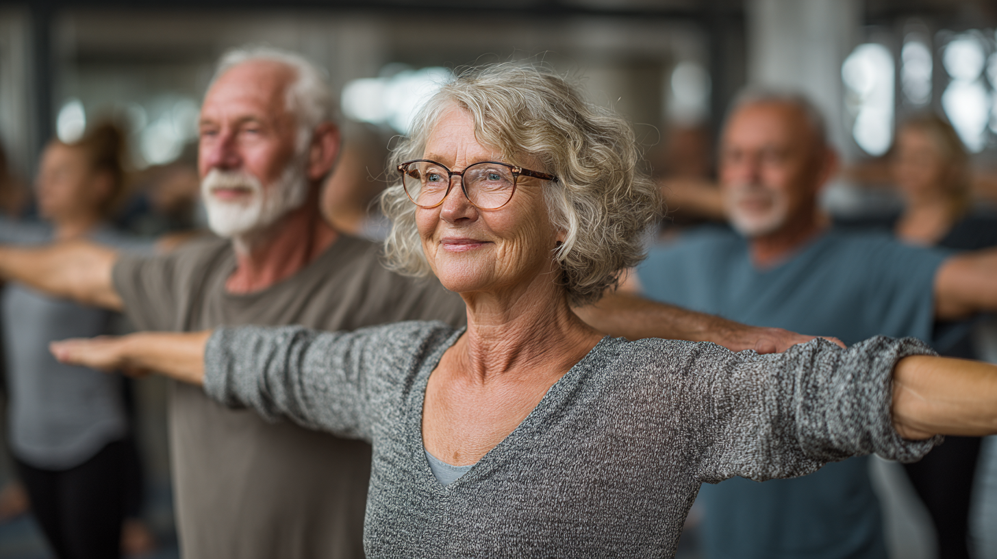 Група людей займається йогою в парку